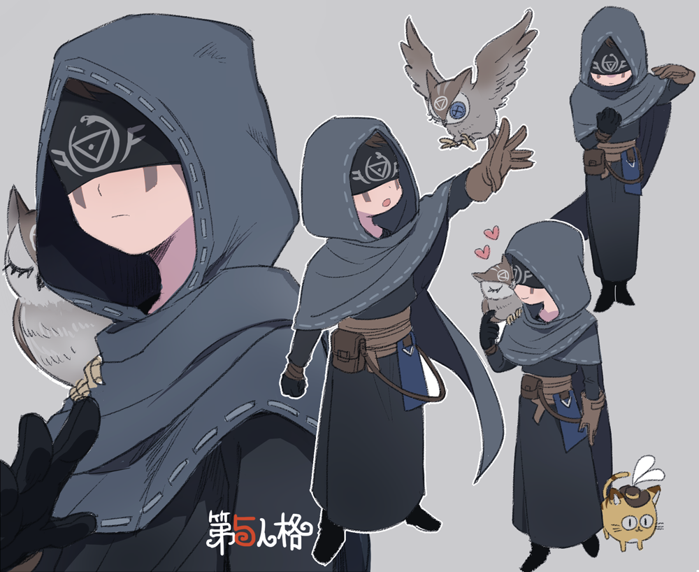 1boy, 50yen, animal, bird, black_gloves, brown_gloves, brown_hair, button_eyes