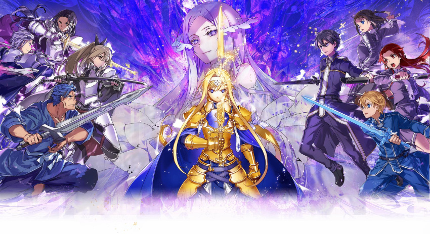abec, alice_schuberg, bercouli_(sao), character_request, eldrie_(sao), eugeo, fanatio_synthesis_two, highres, katana, kirito, quinella, ronye_arabel, sword, sword_art_online, sword_art_online_alicization, weapon