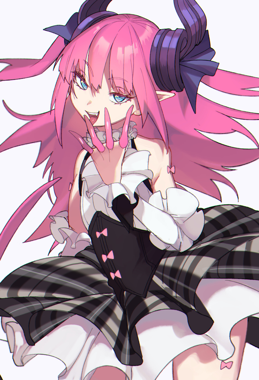 bangs, bare_shoulders, blue_eyes, bow, dragon_girl, elizabeth_bathory_(fate), elizabeth_bathory_(fate)_(all), eyebrows_visible_through_hair