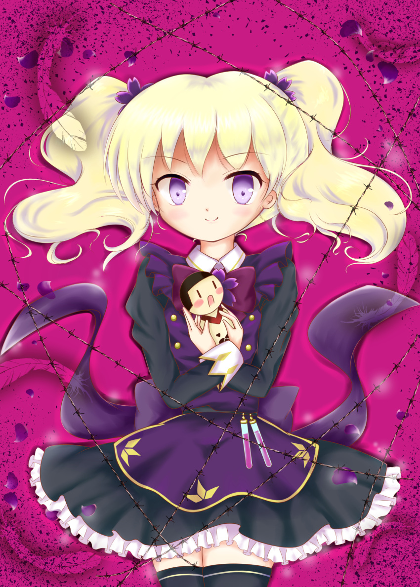1girl, alice_cartelet, black_dress, blonde_hair, blue_eyes, dress, hair_ornament, highres