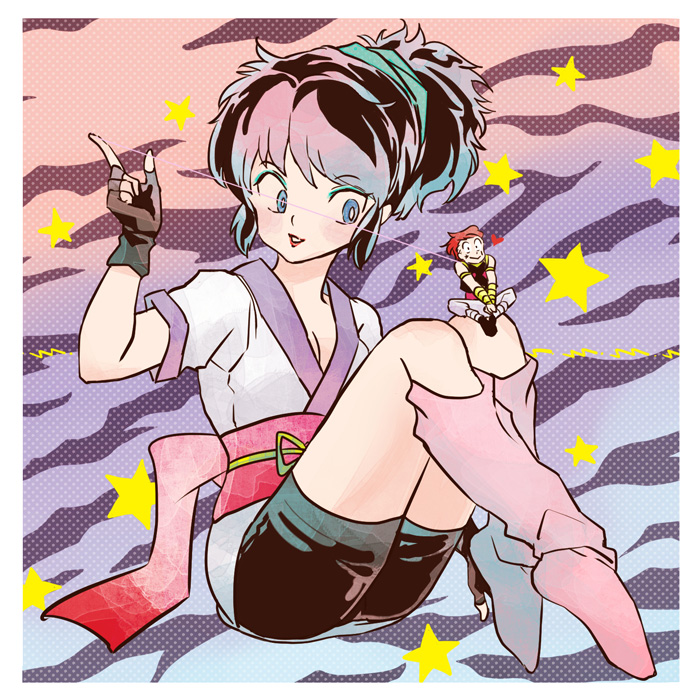 1boy, 1girl, fingerless_gloves, gloves, hisoka_morow, hunter_x_hunter, japanese_clothes, machi_(hunter_x_hunter)