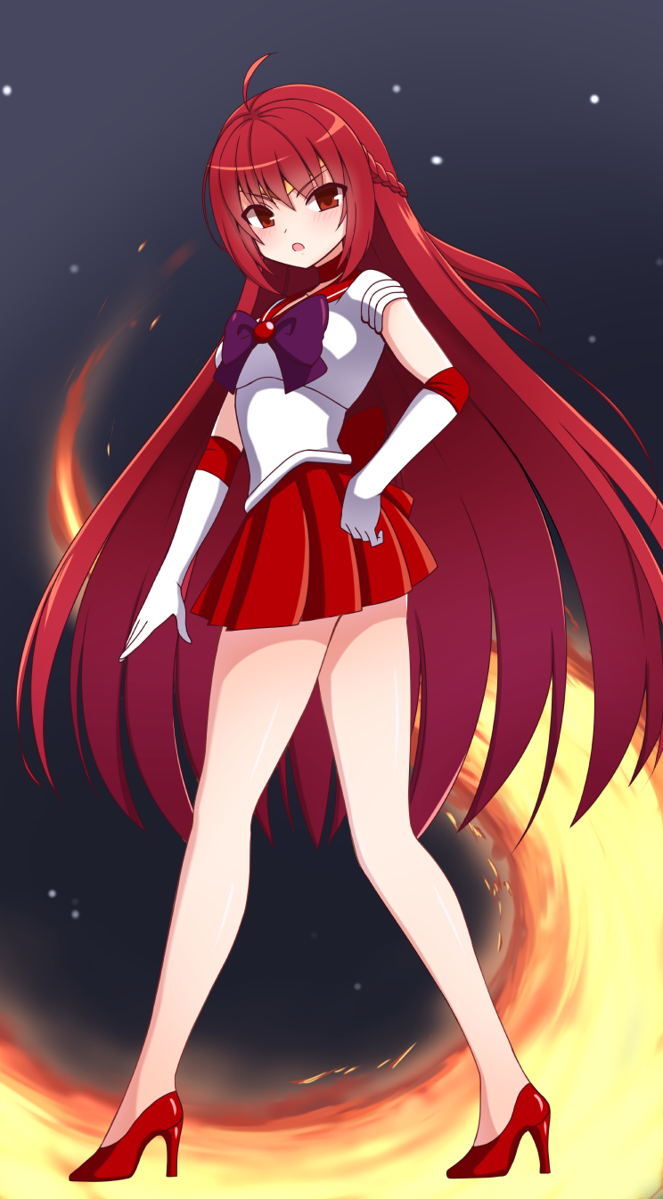 ahoge, alice360, blush, braid, circlet, elbow_gloves, elesis_(elsword), elsword