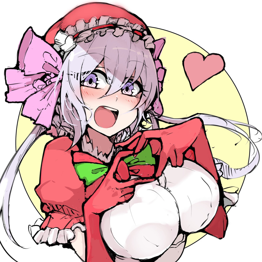 1girl, :d, alternate_costume, bow, breasts, funkysatou, gloves, hair_between_eyes