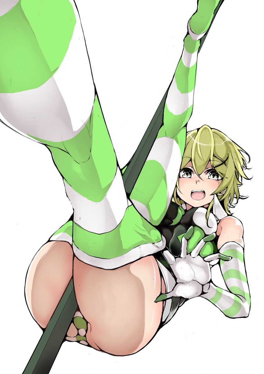 1girl, akatsuki_kirika, ass, blonde_hair, blush, breasts, commentary_request, elbow_gloves