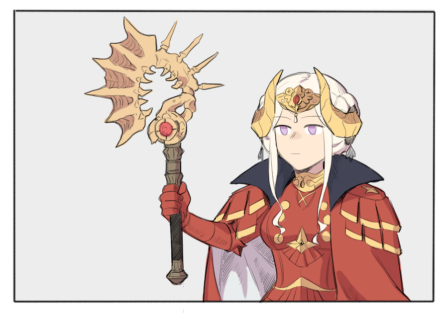 1girl, axe, blonde_hair, blue_eyes, breasts, cape, crown, edelgard_von_hresvelg