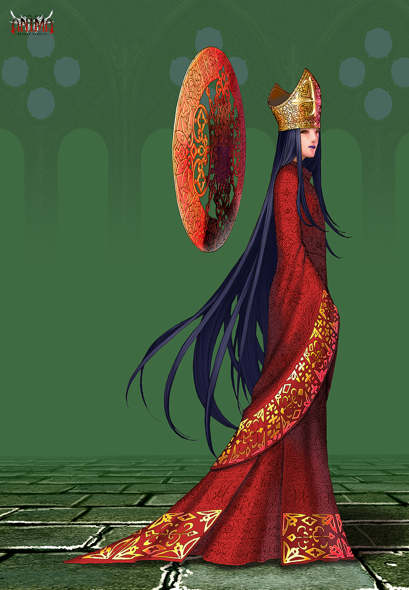 anima_beyond_fantasy, crown, dress, hat, highres, long_hair, mitre, wen-m