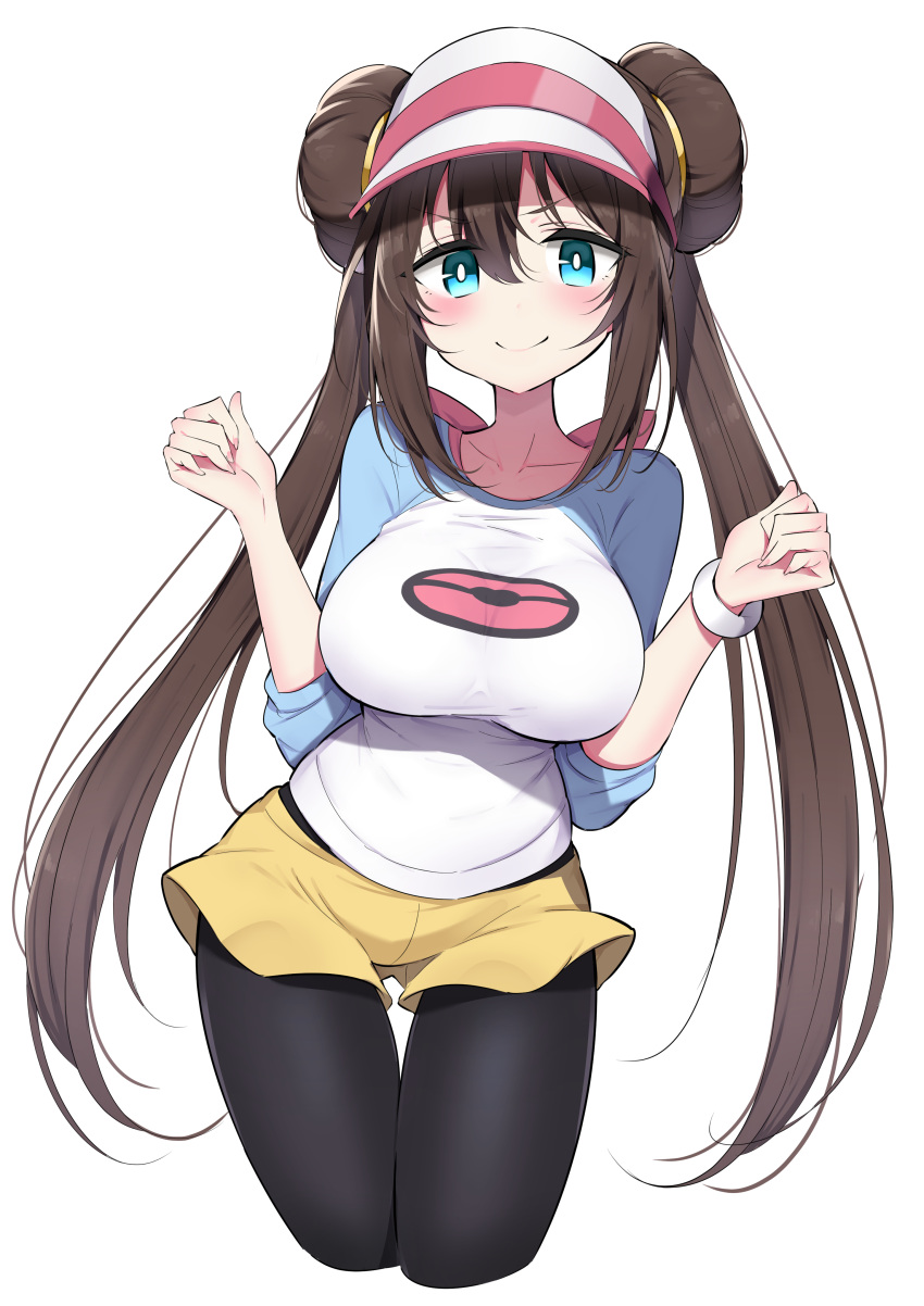1girl, absurdres, bangs, black_legwear, blue_eyes, blush, breasts, brown_hair