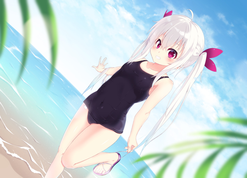 1girl, breasts, clouds, covered_navel, grin, highres, horizon, kakoto