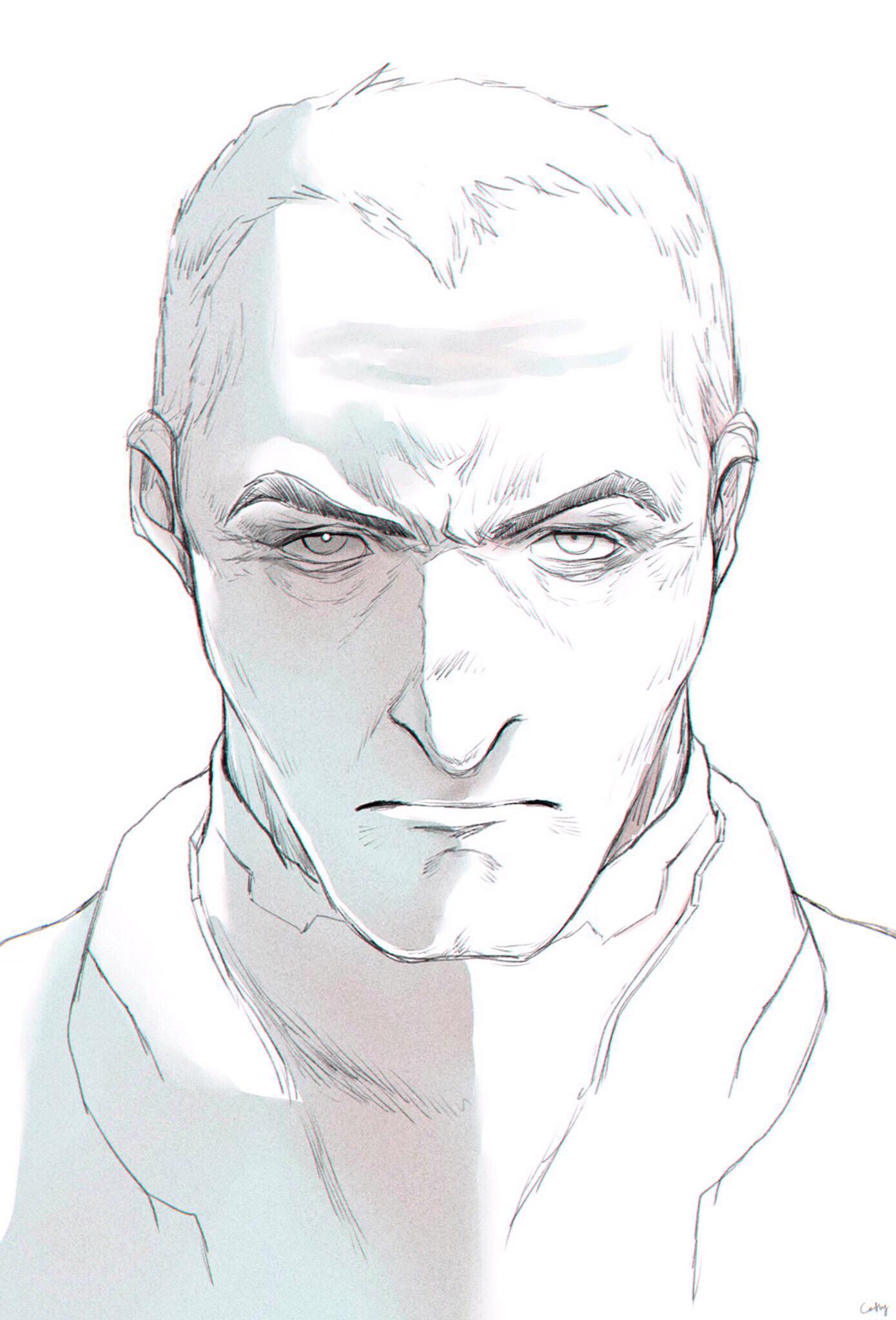 1boy, bags_under_eyes, dbdkitty, eyebrows, forehead, highres, long_nose, looking_at_viewer
