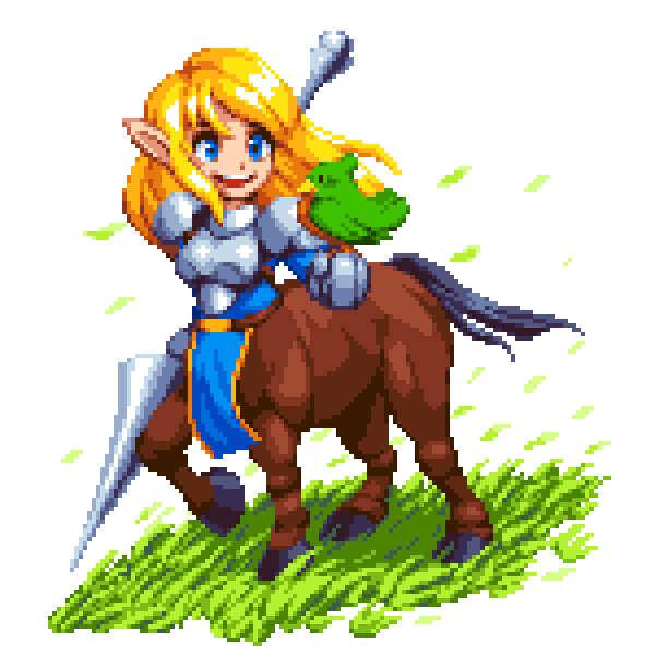 1girl, armor, bird, bird_on_hand, blonde_hair, blue_eyes, centaur, full_body