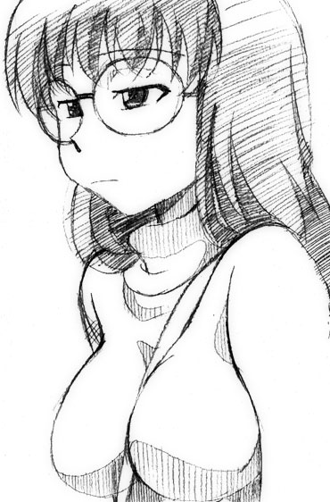 darker_than_black, glasses, gofu, kiko's_friend, mayuko_(darker_than_black), monochrome, sketch, traditional_media