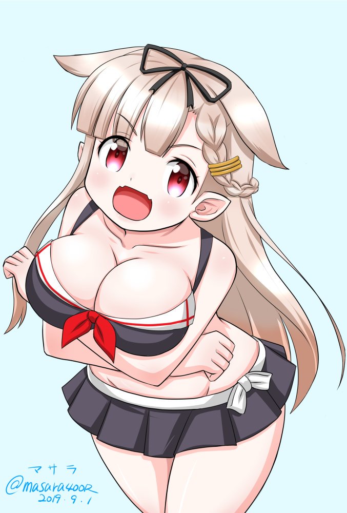 1girl, adapted_costume, artist_name, bikini, bikini_skirt, black_bikini, black_ribbon, black_skirt