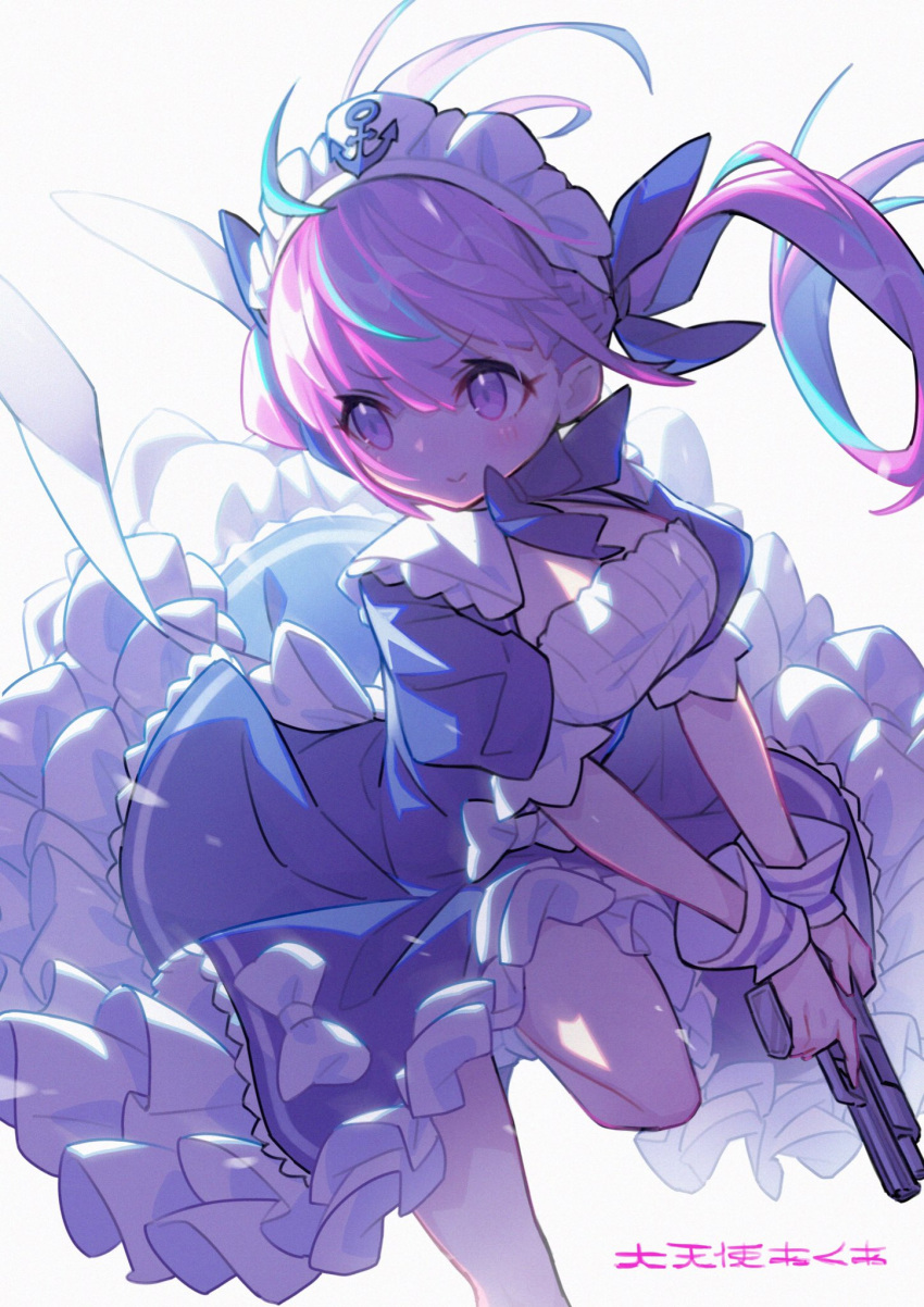 1girl, ahoge, anchor_symbol, bangs, blue_hair, blush, braid, closed_mouth