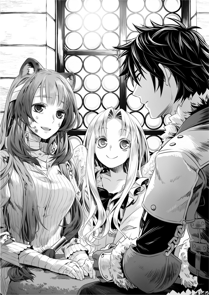 1boy, 2girls, bandaged_hands, bandaged_head, bandages, burn_mark, chain, closed_mouth