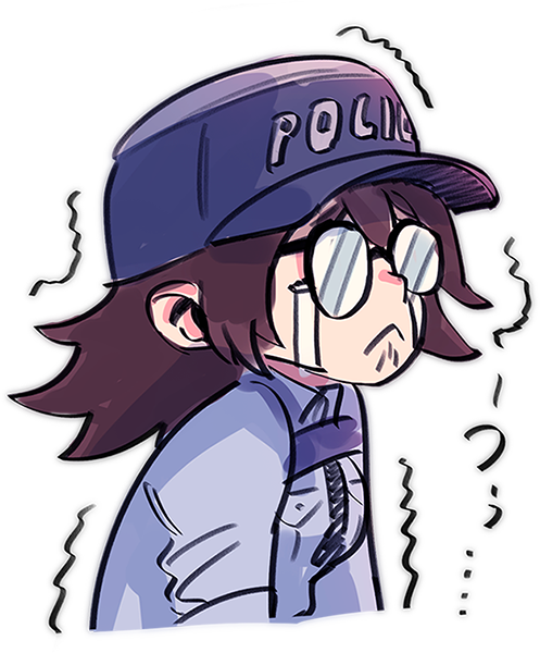 1girl, astral_chain, baseball_cap, black_hair, glasses, hat, kimura_hajime, marie_wentz