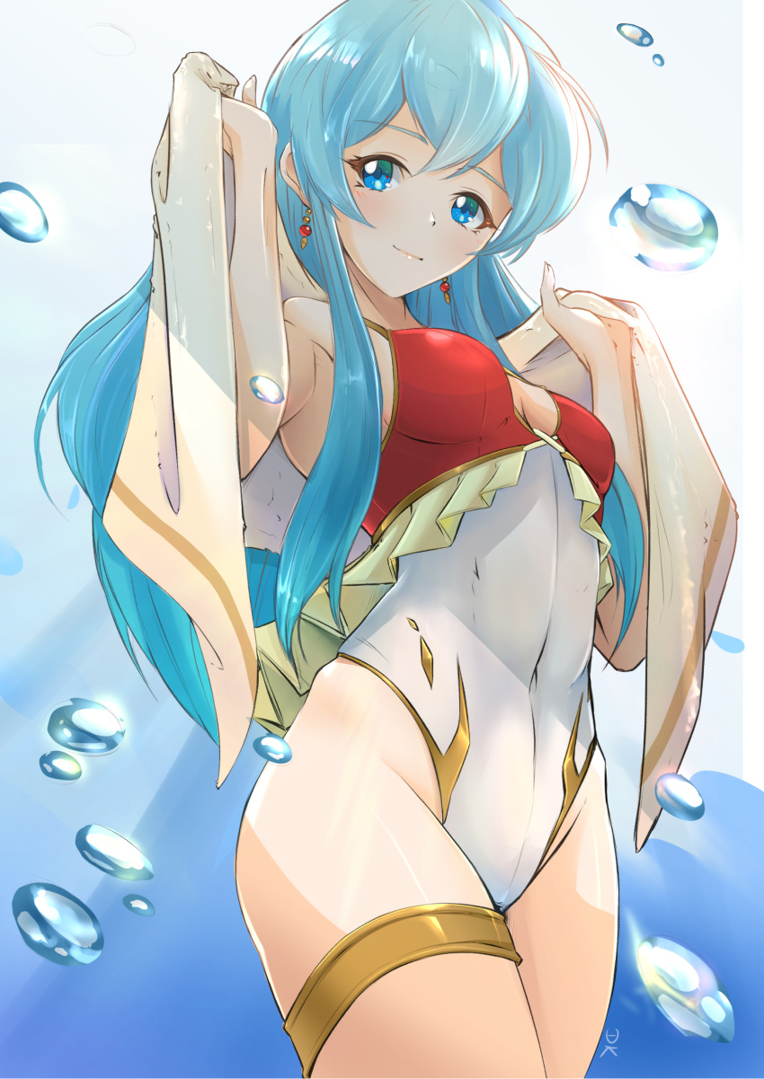 1girl, aqua_hair, blue_eyes, closed_mouth, cute, deekei, earrings, eirika