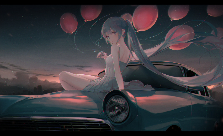 1girl, aqua_eyes, back, balloon, bangs, bare_legs, bare_thighs, blue_hair