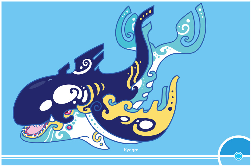 blue_skin, cosmopoliturtle, gen_3_pokemon, kyogre, legendary_pokemon, no_humans, pokemon, red_eyes, redesign, whale