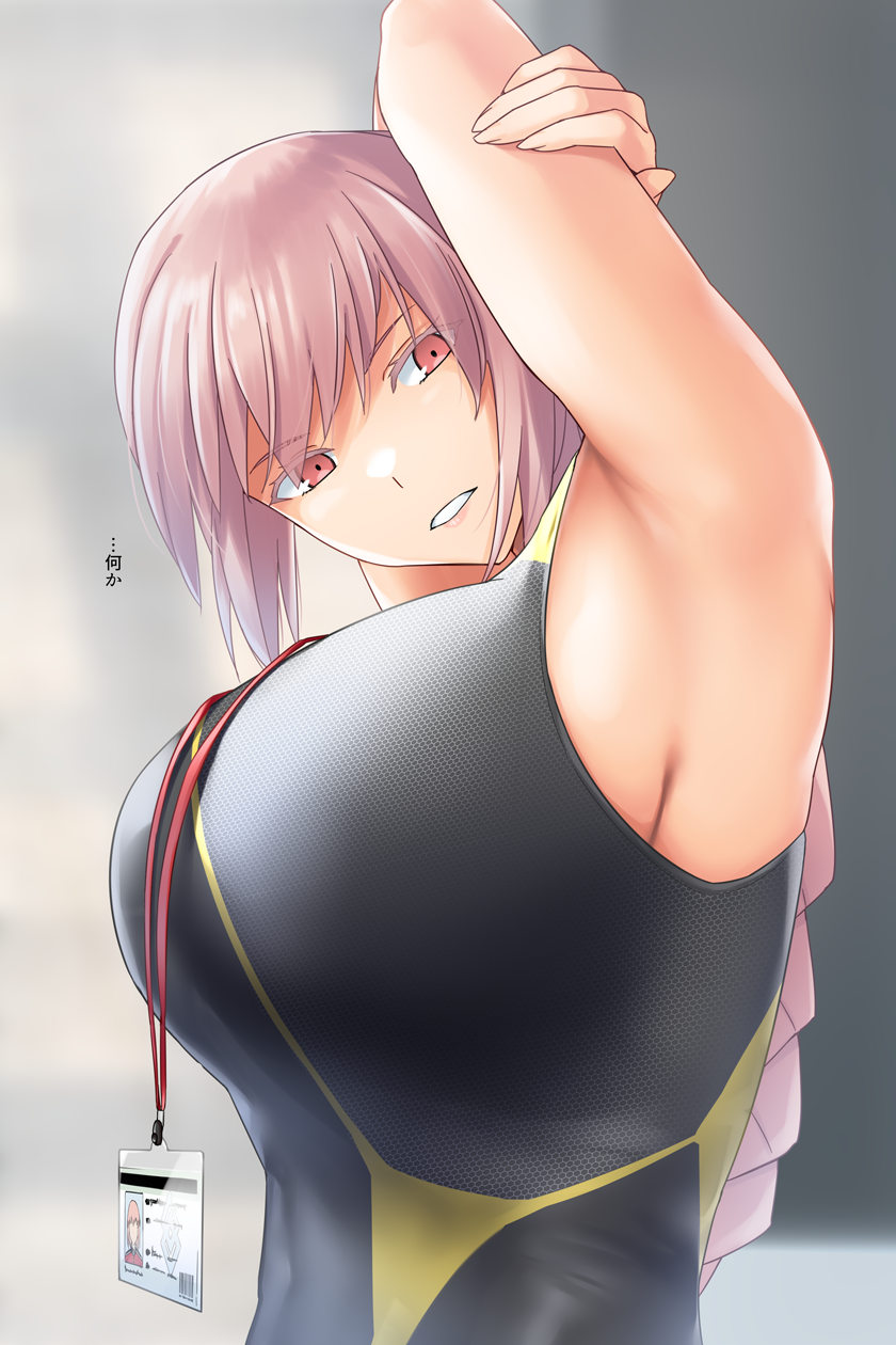 1girl, armpits, arms_up, bangs, bare_shoulders, black_swimsuit, blush, braid
