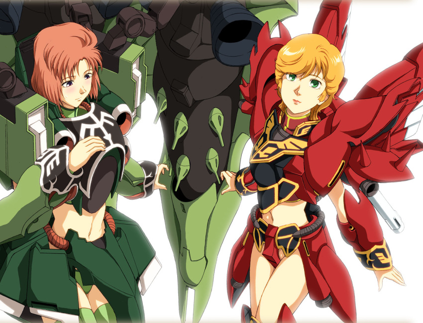 brown_hair, closed_mouth, commentary_request, fugakuhyakkei, green_eyes, gundam, gundam_unicorn, long_hair