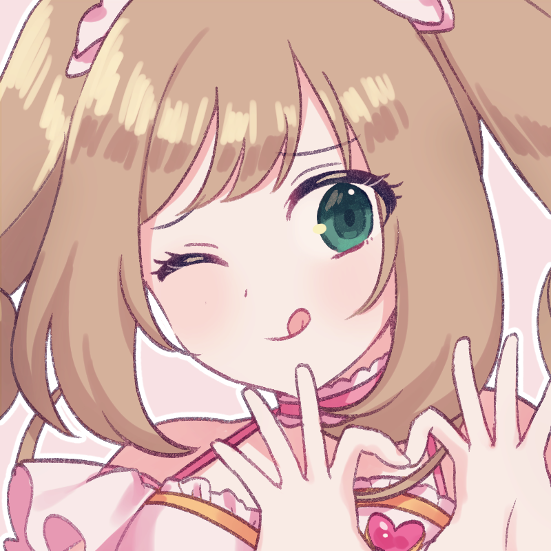 1girl, ;q, bangs, bare_shoulders, brown_background, brown_hair, choker, closed_mouth