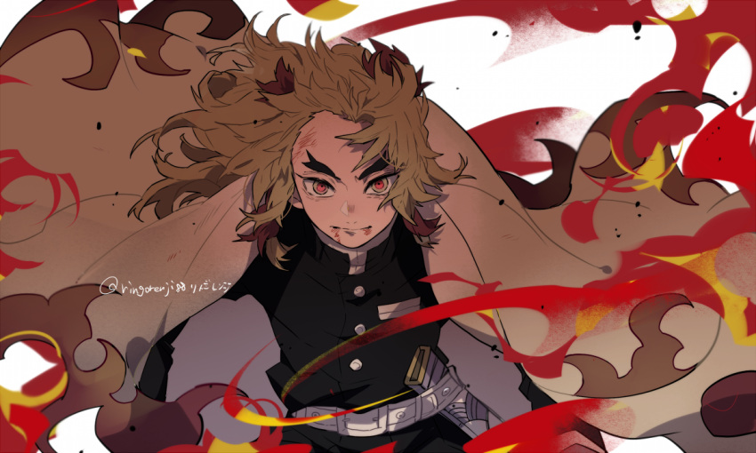 1boy, belt, black_pants, blonde_hair, blood, blood_on_face, coat, cowboy_shot