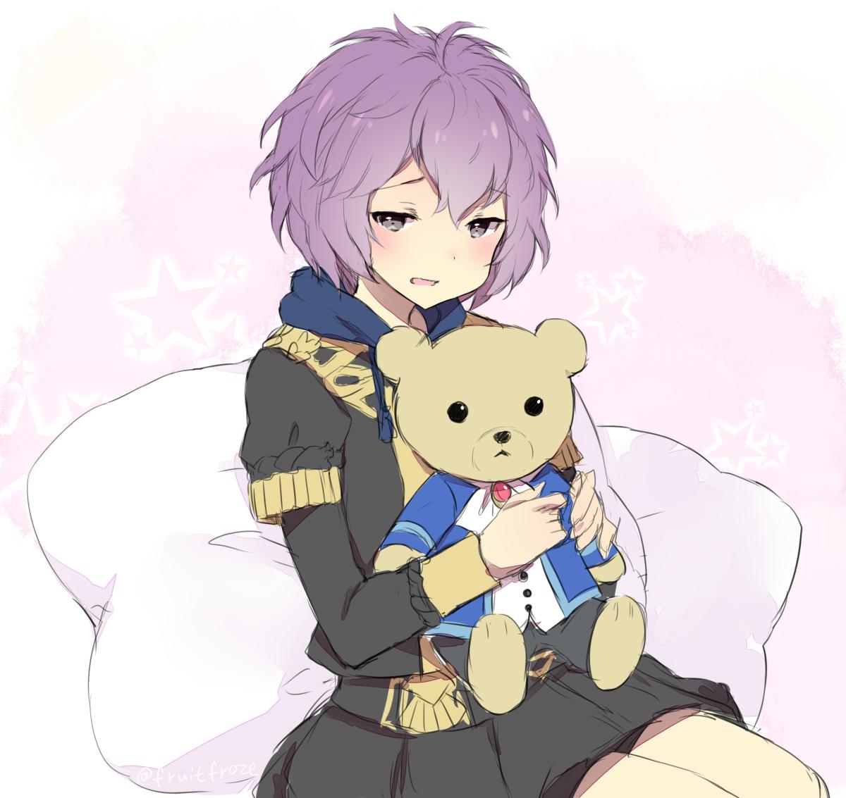 1girl, ahoge, bernadetta_von_varley, blush, cravat, fire_emblem, fire_emblem:_three_houses, fruitfroze