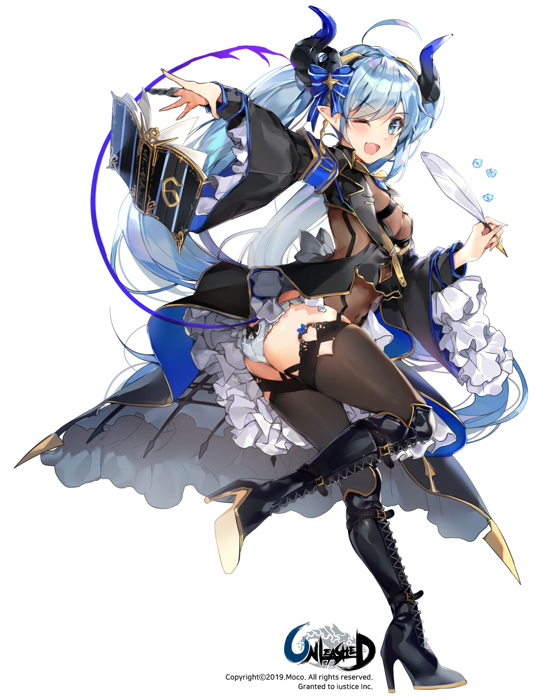 1girl, ;d, ahoge, armband, ass, black_dress, black_footwear, black_legwear