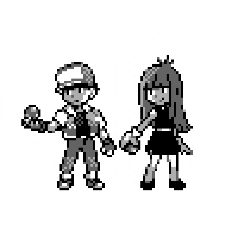 1boy, 1girl, bangs, baseball_cap, blue_(pokemon), blunt_bangs, bukiko, dress
