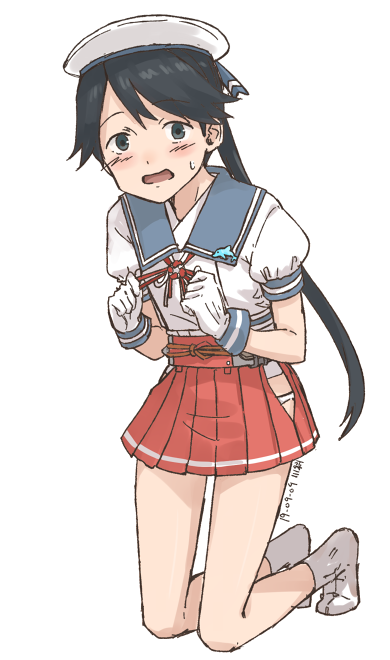 1girl, artist_name, black_hair, blue_sailor_collar, brown_eyes, cosplay, dated, dolphin