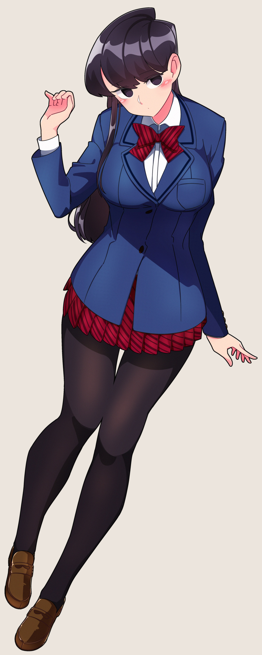 1girl, absurdres, arm_at_side, bangs, black_eyes, black_hair, black_legwear, blazer
