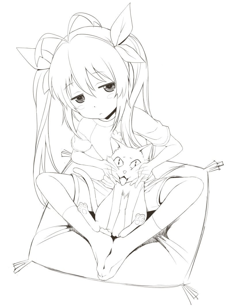 1girl, :<, :3, :d, antenna_hair, blush_stickers, cat, cheek_squash