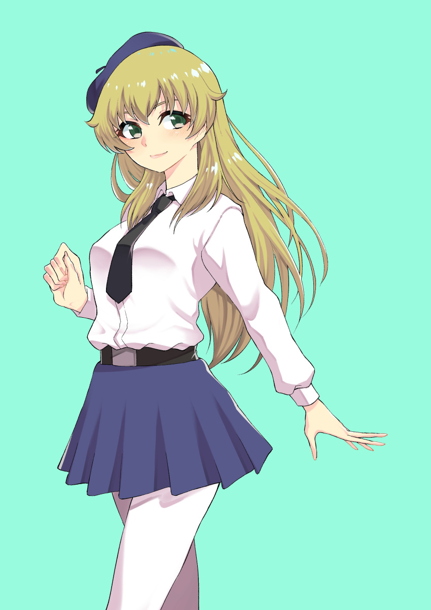 1girl, absurdres, anzio_school_uniform, bangs, belt, beret, blonde_hair, carpaccio