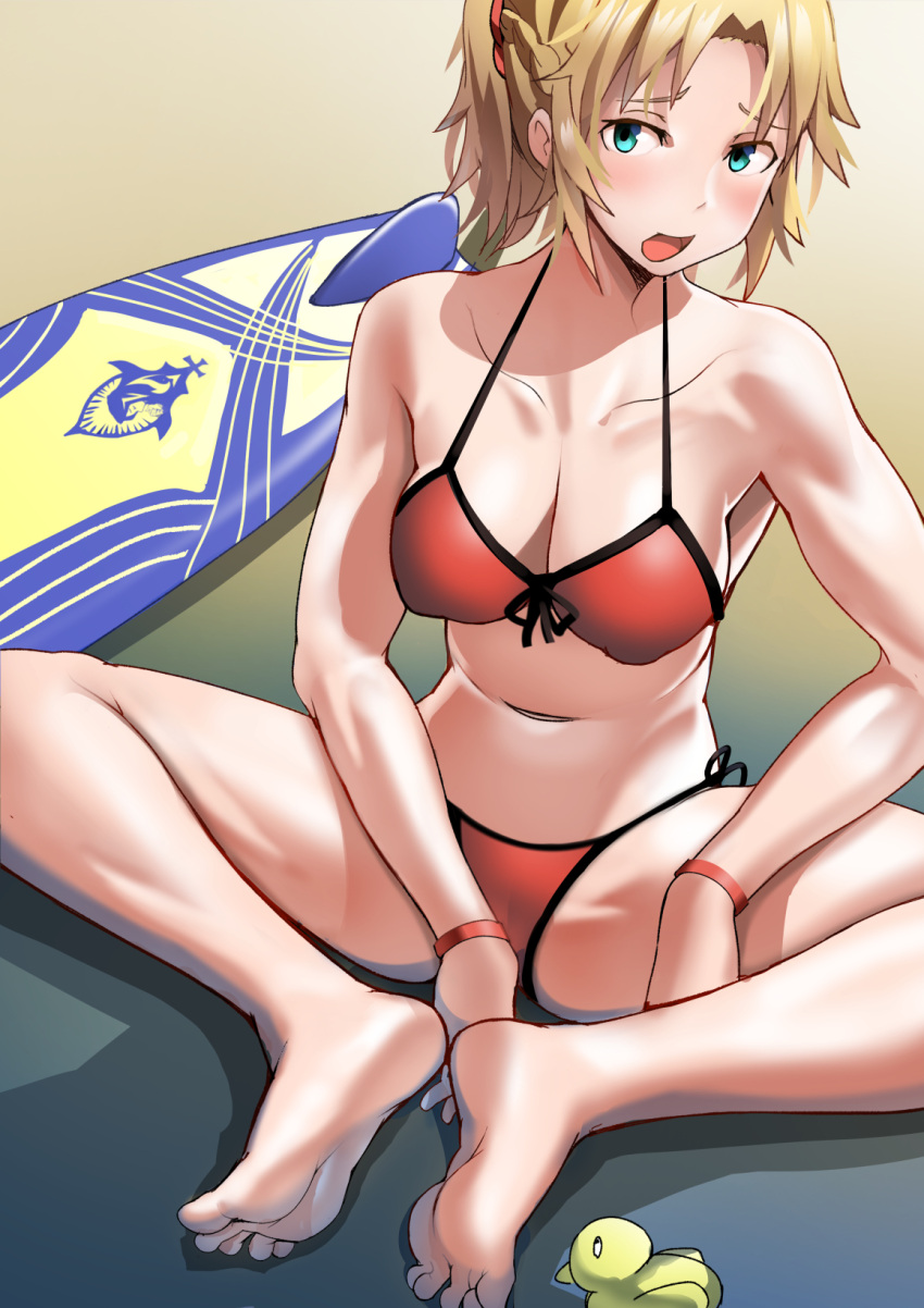 1girl, ayakumo, bikini, blonde_hair, blush, braid, breasts, collarbone
