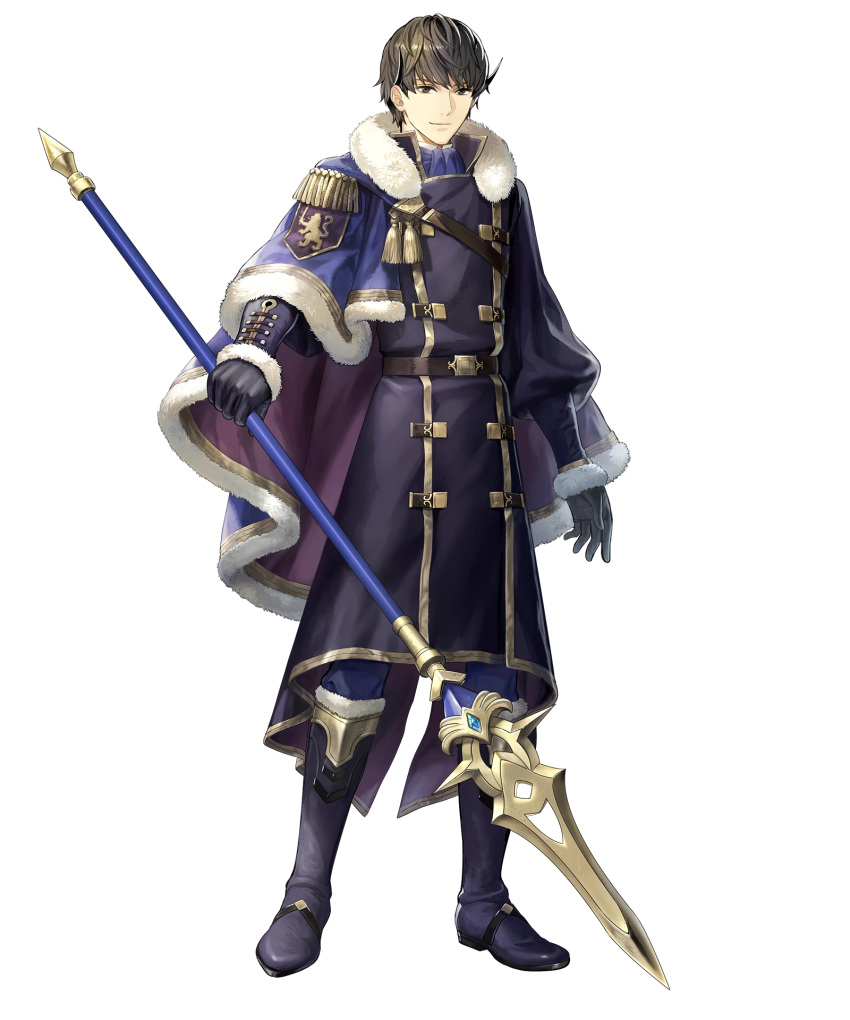 1boy, belt, berkut_(fire_emblem), boots, brown_eyes, brown_hair, cape, coat