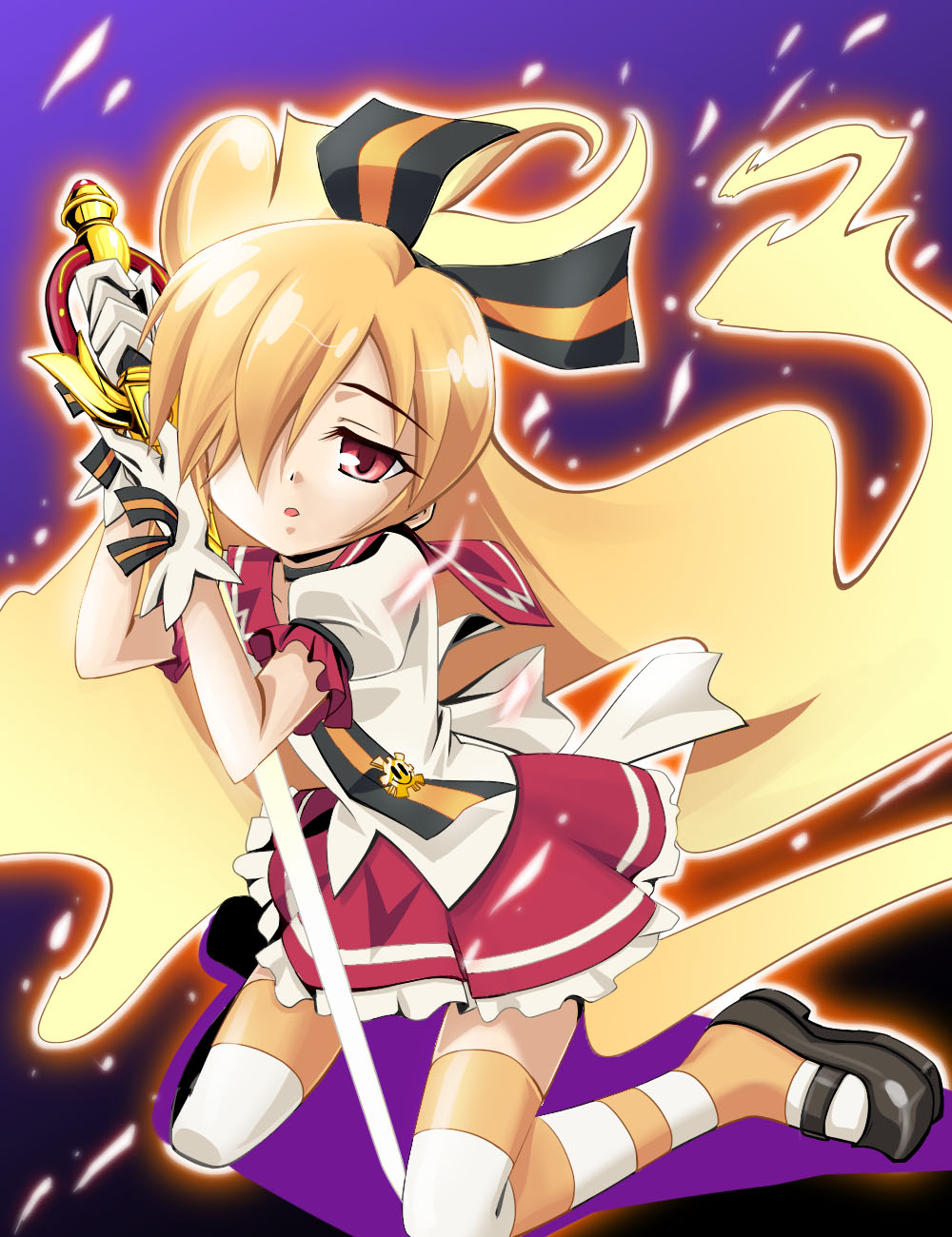 gen'ei_wo_kakeru_taiyo, gloves, highres, striped, striped_legwear, taiyou_akari, toshizoo_(suematu666)