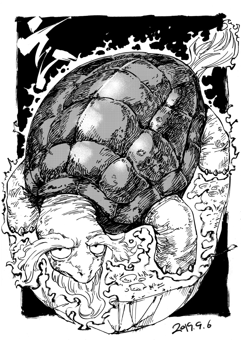 2019, all_fours, animal, blackcat_(pixiv), dated, genjii, greyscale, long_eyebrows