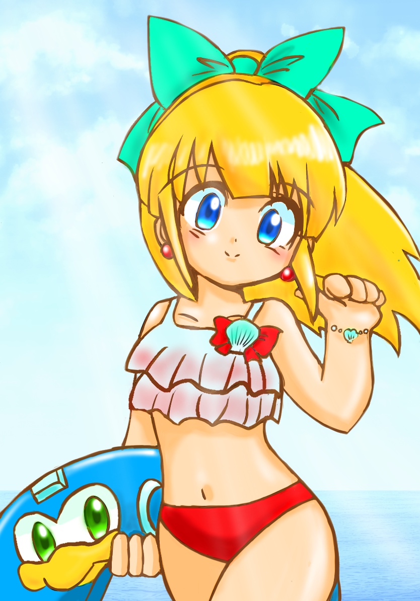 1girl, bangs, bird_print, blonde_hair, blue_eyes, blunt_bangs, bow, bracelet