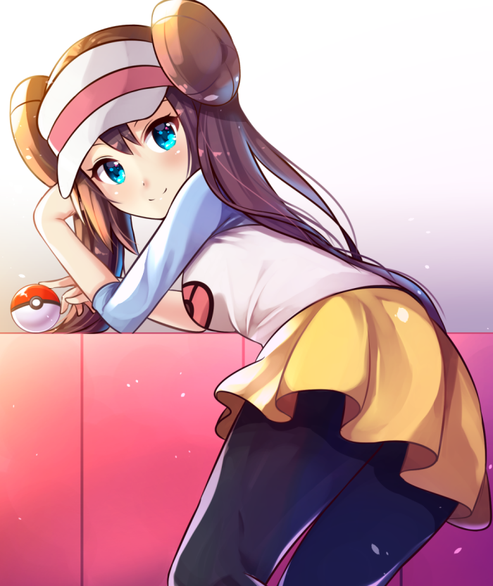 1girl, black_legwear, blue_eyes, brown_hair, double_bun, leaning_forward, long_hair, looking_at_viewer