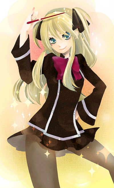 green_eyes, hair_ribbon, hair_ribbons, long_hair, pantyhose, quiz_magic_academy, ribbon, ribbons, shalon, skirt, tanaka_(artist), tanaka_(pixiv), twintails