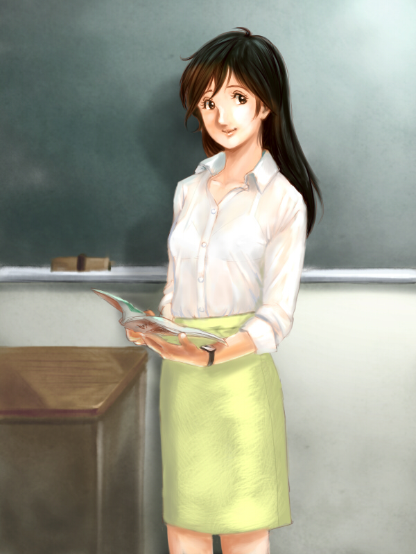 1girl, battan, book, bralines, breasts, chalkboard, closed_mouth, commentary_request
