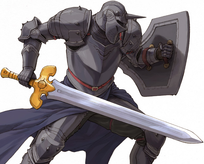 1boy, armor, fighting_stance, fuji_(d38635s10), gauntlets, helmet, horn, male_focus