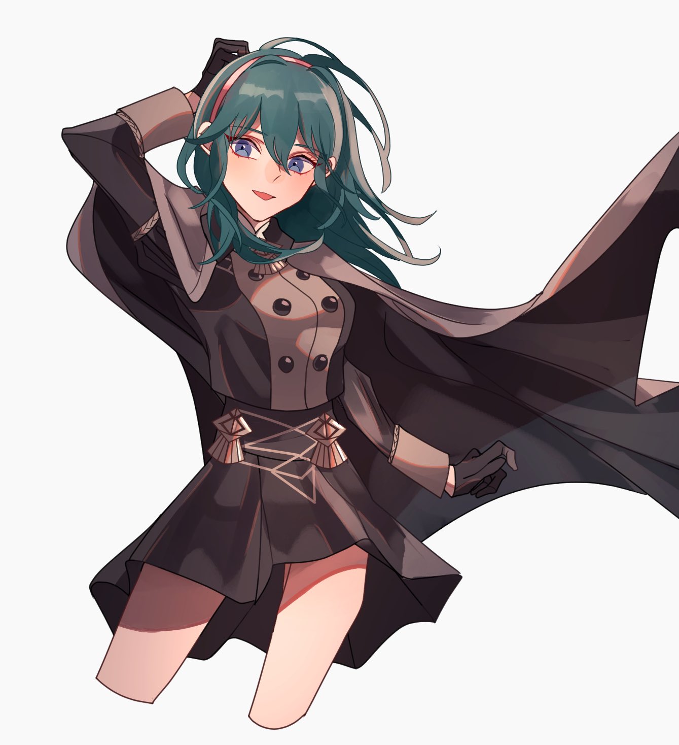 1girl, black_cape, black_gloves, blue_eyes, blue_hair, byleth_(fire_emblem), byleth_eisner_(female), cape