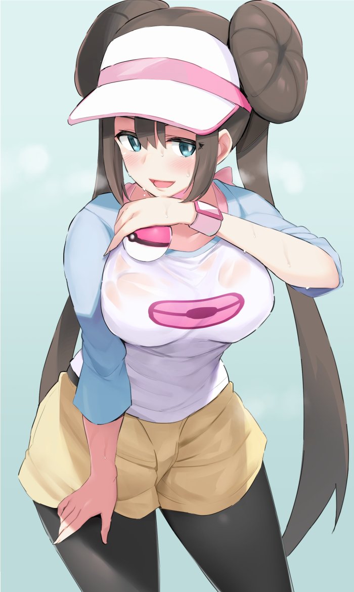 1girl, black_legwear, blush, breasts, commentary_request, double_bun, hair_bun, half-closed_eyes
