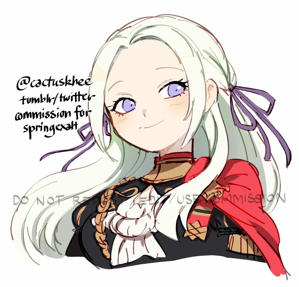1girl, blonde_hair, blue_eyes, blush, cape, cravat, edelgard_von_hresvelg, fire_emblem