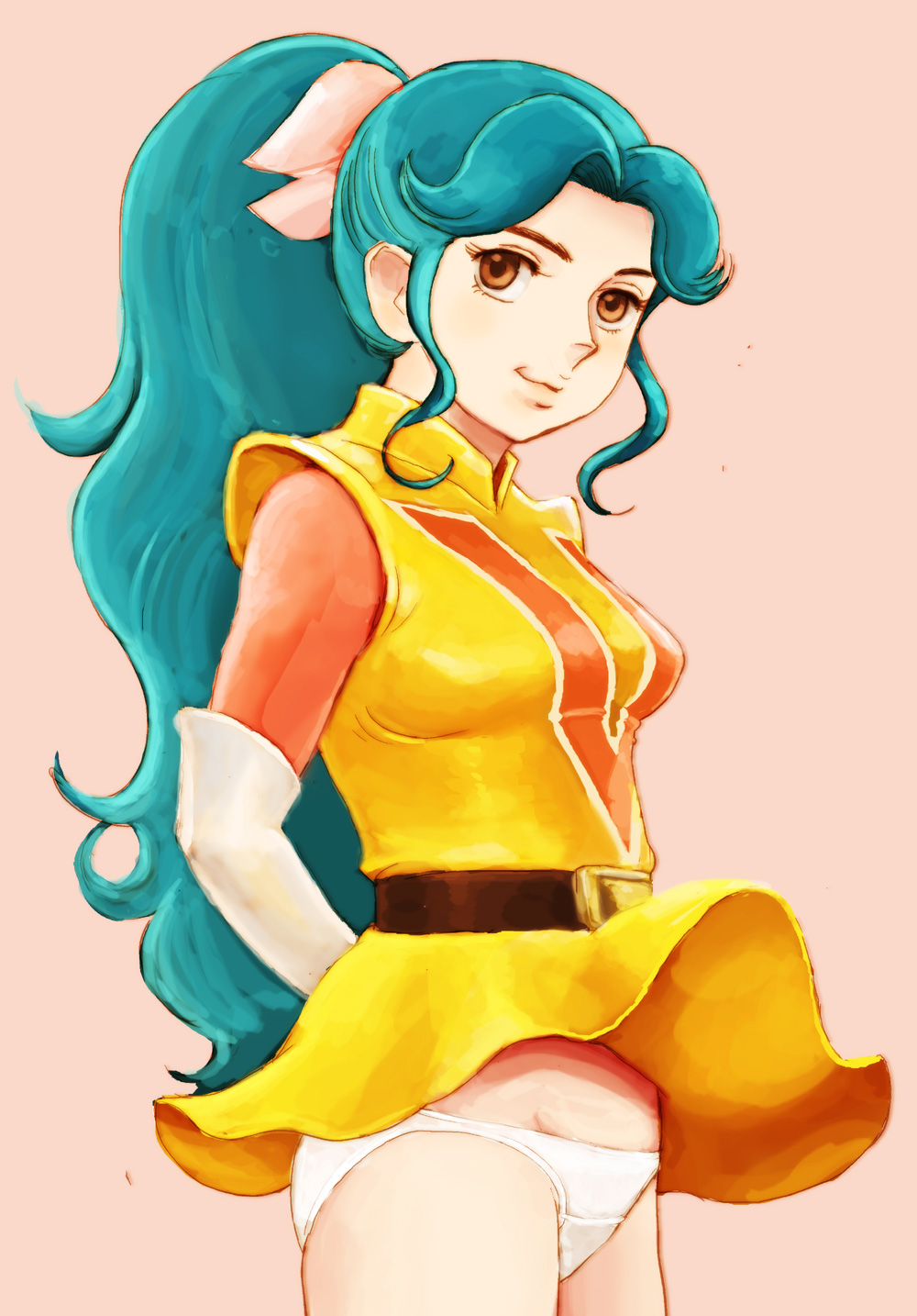 1girl, belt, blue_hair, bow, breasts, choudenji_machine_voltes_v, closed_mouth, commentary_request