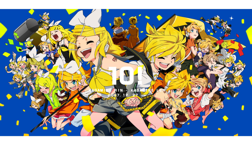 6+boys, 6+girls, aku_no_meshitsukai_(vocaloid), aku_no_musume_(vocaloid), allen_avadonia, anniversary, arm_warmers, banana
