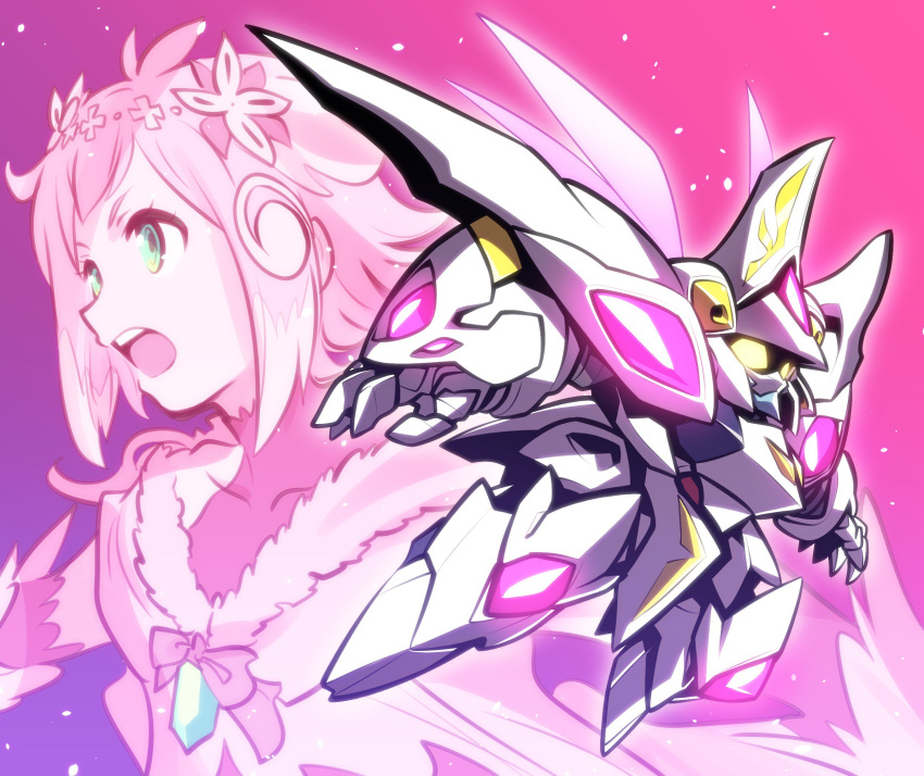 1girl, bangs, commentary, flower, flying, full_body, glowing, glowing_eyes