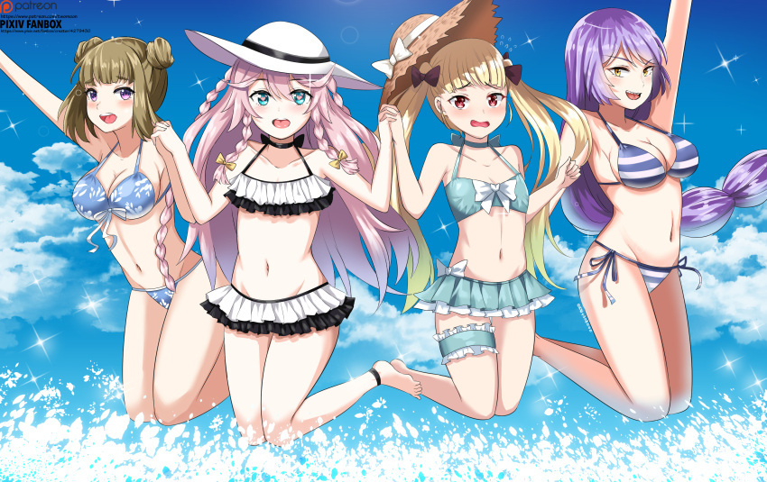 achates_ururuda, angelica_(epic7), armpits, beach, bikini, blonde_hair, blush, brown_eyes