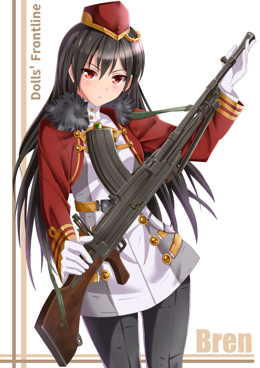 1girl, bangs, black_hair, black_legwear, blush, breasts, bren_(girls_frontline), bren_lmg